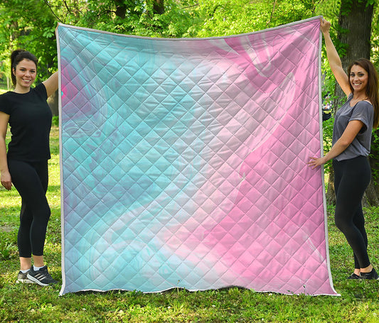 Teal Pink Liquid Marble Print Quilt