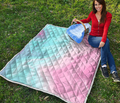 Teal Pink Liquid Marble Print Quilt
