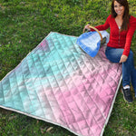 Teal Pink Liquid Marble Print Quilt