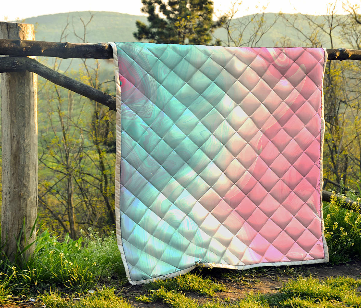 Teal Pink Liquid Marble Print Quilt