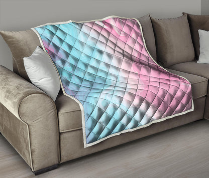 Teal Pink Liquid Marble Print Quilt