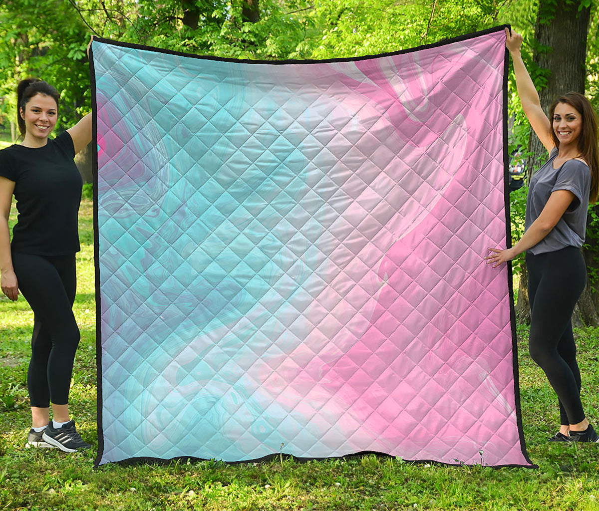 Teal Pink Liquid Marble Print Quilt