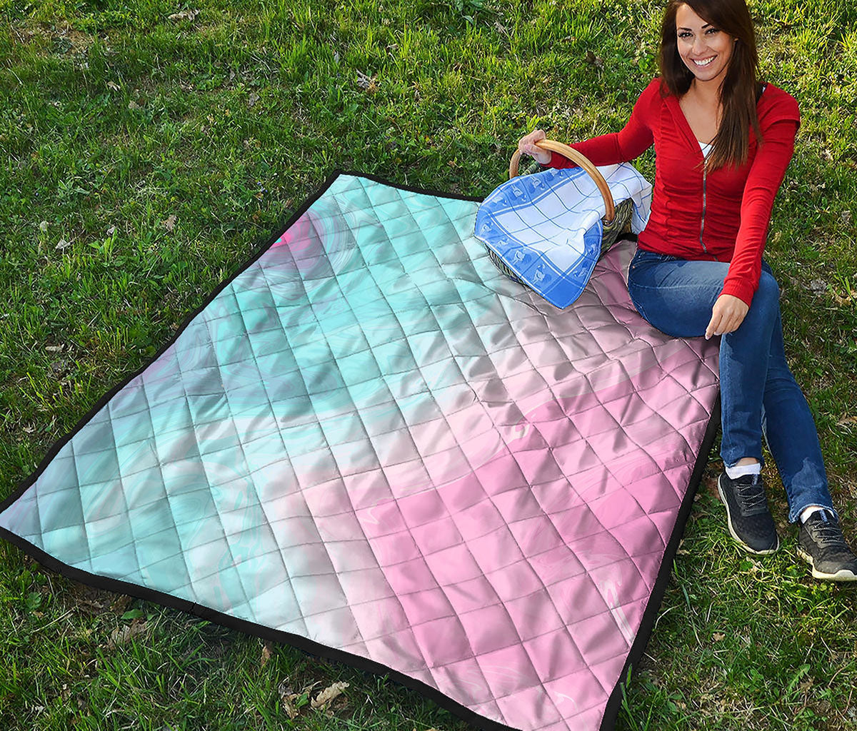 Teal Pink Liquid Marble Print Quilt