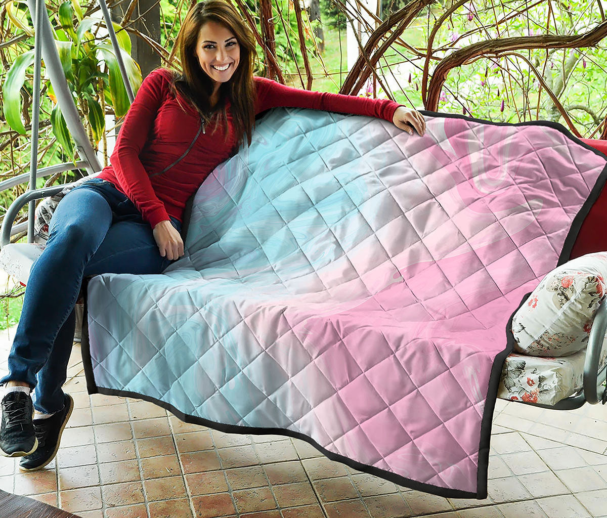 Teal Pink Liquid Marble Print Quilt