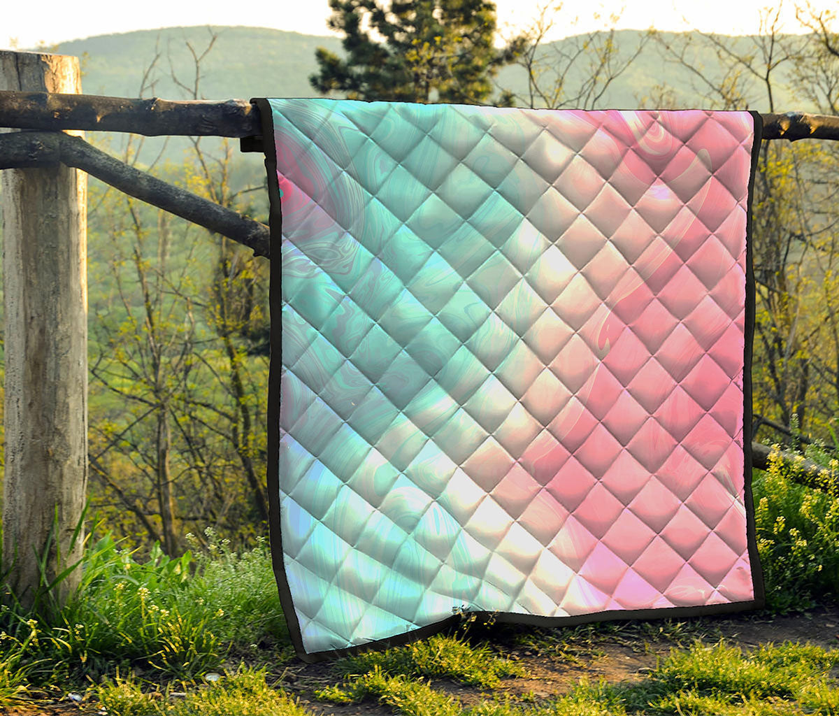 Teal Pink Liquid Marble Print Quilt