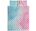 Teal Pink Liquid Marble Print Quilt Bed Set