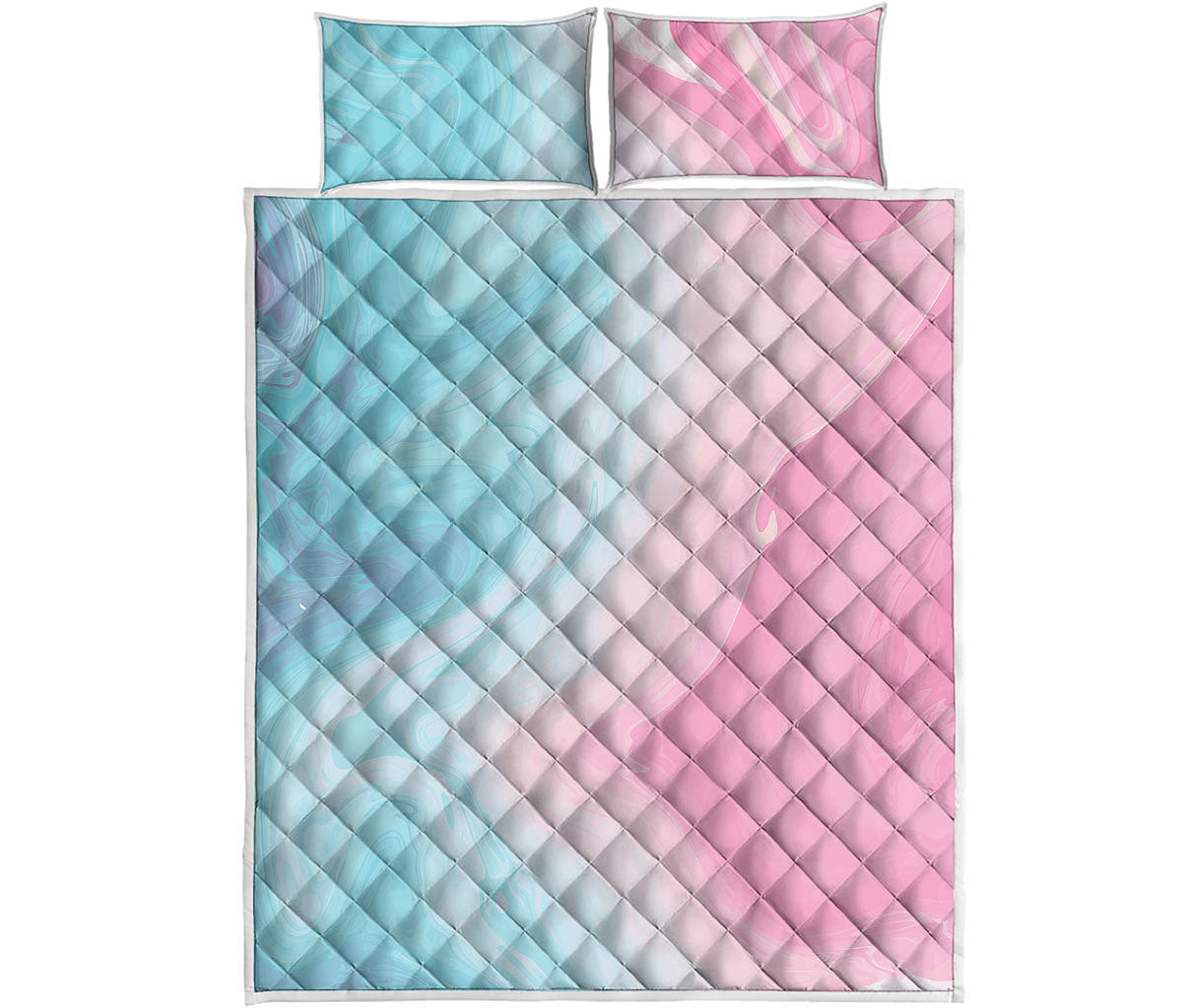 Teal Pink Liquid Marble Print Quilt Bed Set