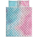 Teal Pink Liquid Marble Print Quilt Bed Set