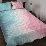 Teal Pink Liquid Marble Print Quilt Bed Set
