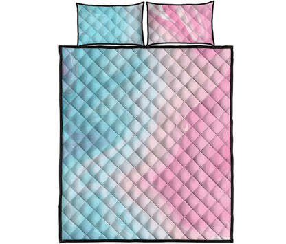 Teal Pink Liquid Marble Print Quilt Bed Set