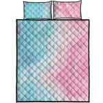 Teal Pink Liquid Marble Print Quilt Bed Set