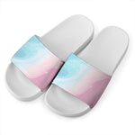 Teal Pink Liquid Marble Print White Slide Sandals