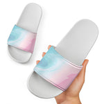 Teal Pink Liquid Marble Print White Slide Sandals