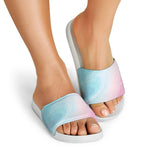 Teal Pink Liquid Marble Print White Slide Sandals