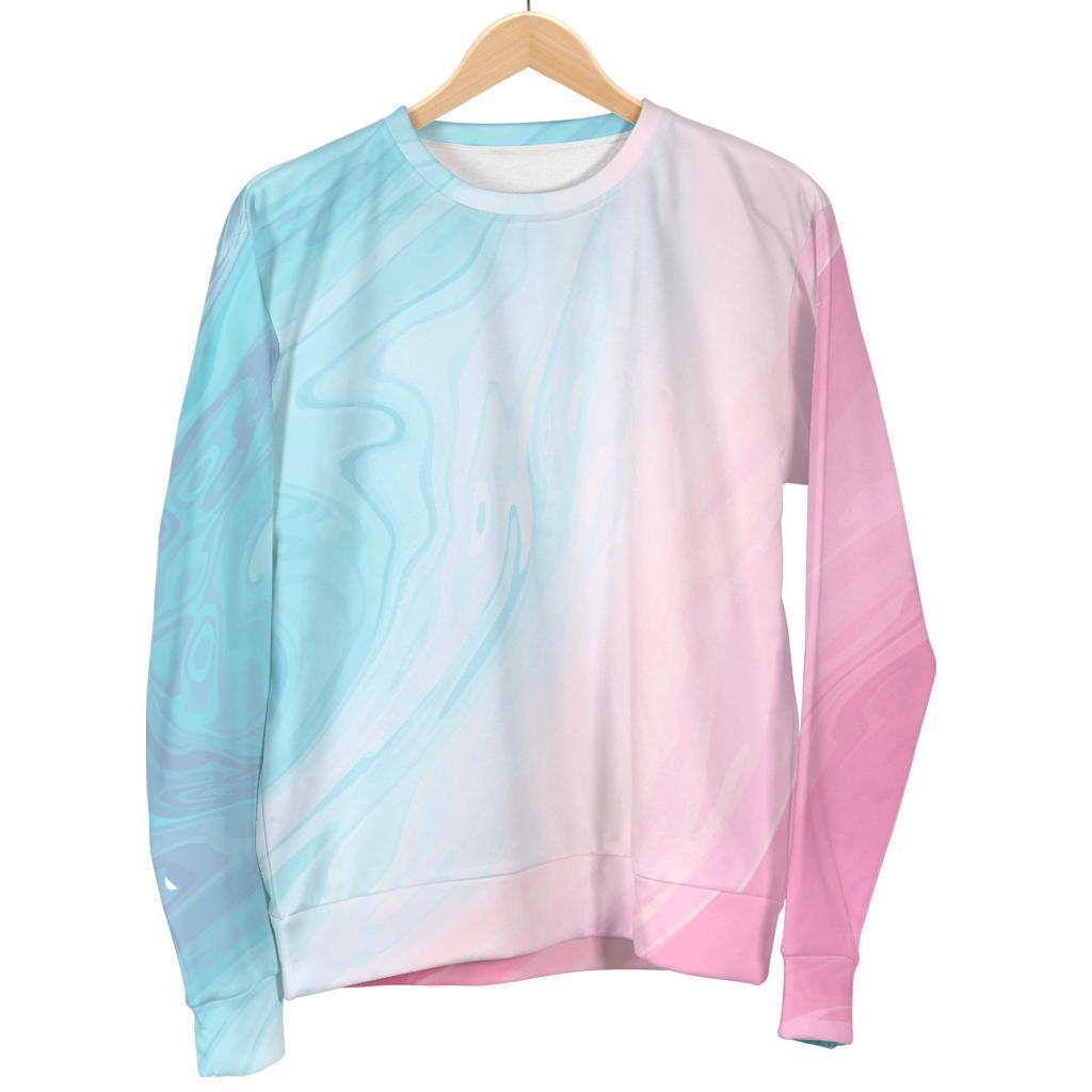 Teal Pink Liquid Marble Print Women's Crewneck Sweatshirt GearFrost