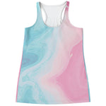 Teal Pink Liquid Marble Print Women's Racerback Tank Top