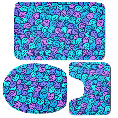Teal Pink Mermaid Scales Pattern Print 3 Piece Bath Mat Set