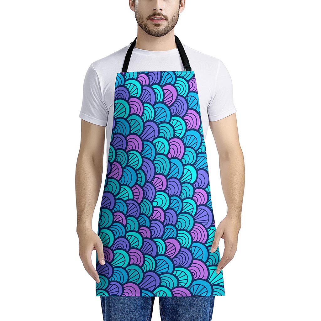 Teal Pink Mermaid Scales Pattern Print Apron