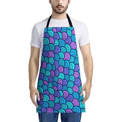 Teal Pink Mermaid Scales Pattern Print Apron