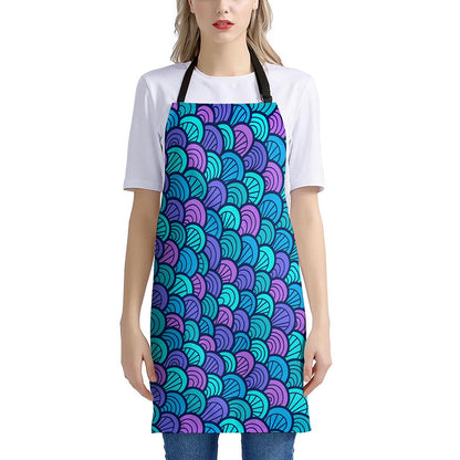 Teal Pink Mermaid Scales Pattern Print Apron