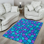 Teal Pink Mermaid Scales Pattern Print Area Rug GearFrost