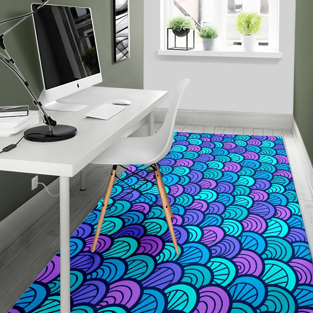 Teal Pink Mermaid Scales Pattern Print Area Rug GearFrost