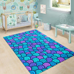 Teal Pink Mermaid Scales Pattern Print Area Rug GearFrost