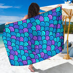 Teal Pink Mermaid Scales Pattern Print Beach Sarong Wrap
