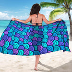 Teal Pink Mermaid Scales Pattern Print Beach Sarong Wrap