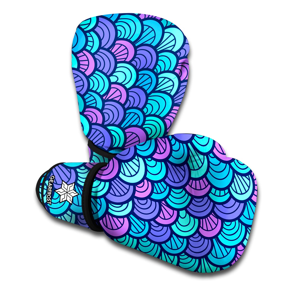 Teal Pink Mermaid Scales Pattern Print Boxing Gloves