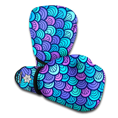 Teal Pink Mermaid Scales Pattern Print Boxing Gloves