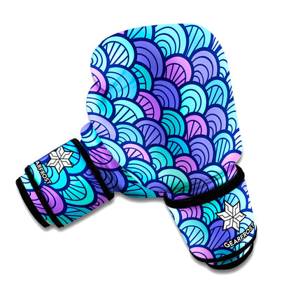 Teal Pink Mermaid Scales Pattern Print Boxing Gloves