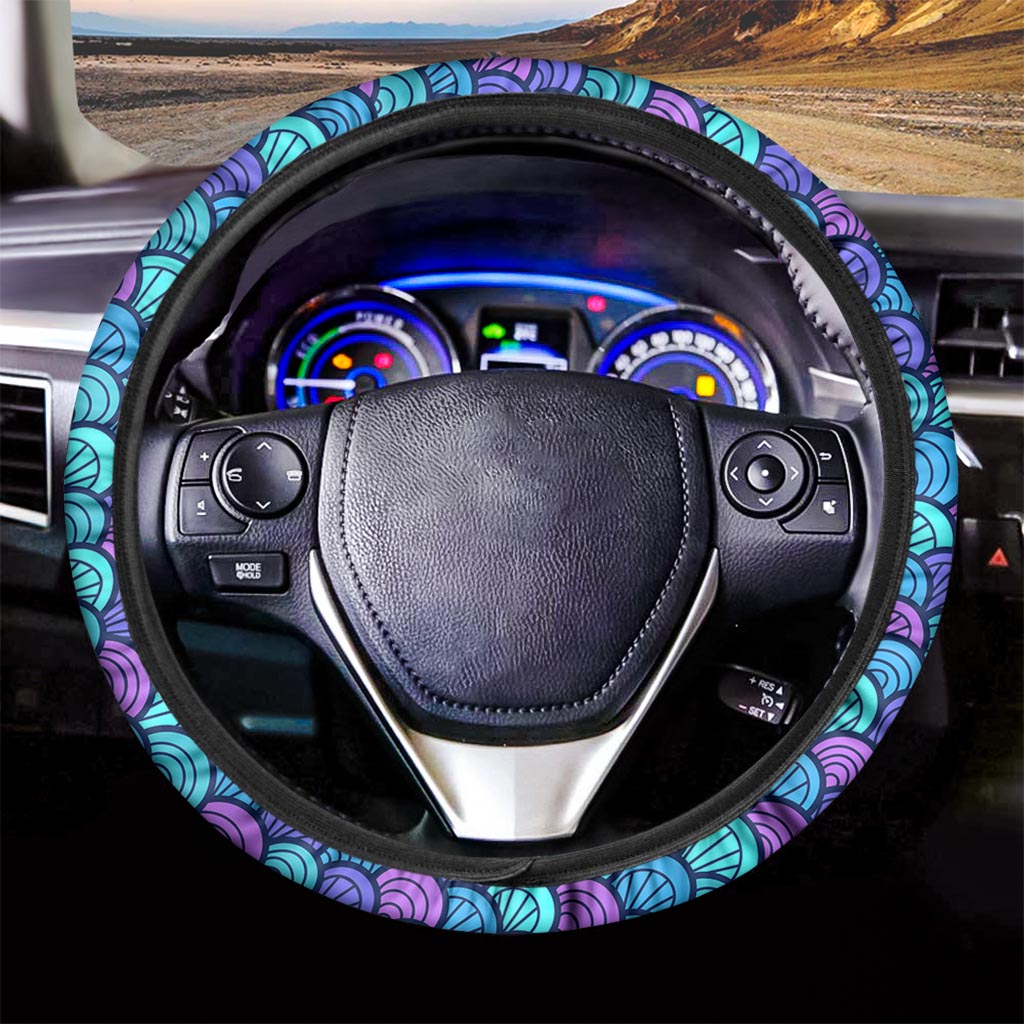 Teal Pink Mermaid Scales Pattern Print Car Steering Wheel Cover