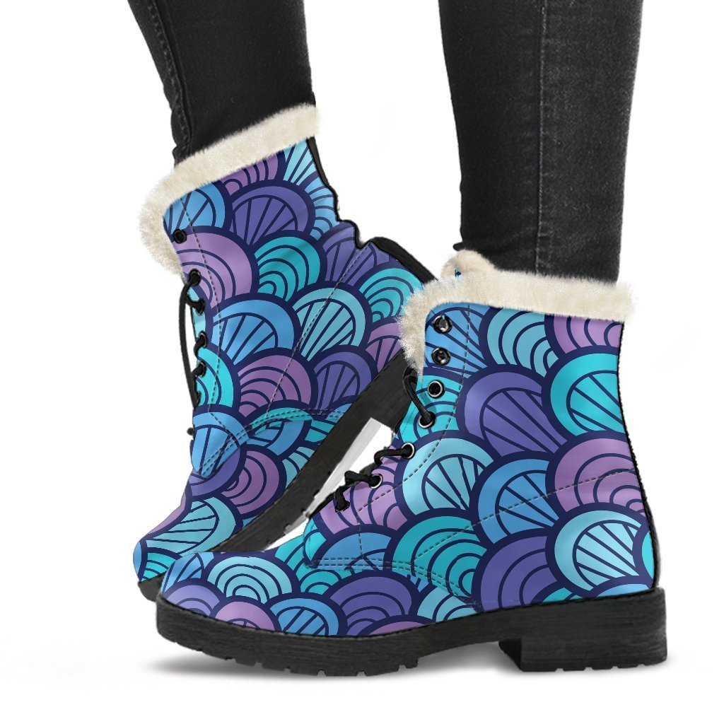 Teal Pink Mermaid Scales Pattern Print Comfy Boots GearFrost