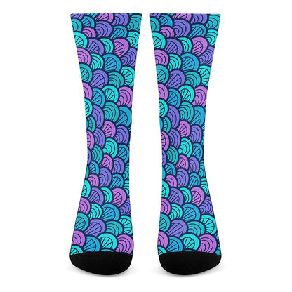 Teal Pink Mermaid Scales Pattern Print Crew Socks