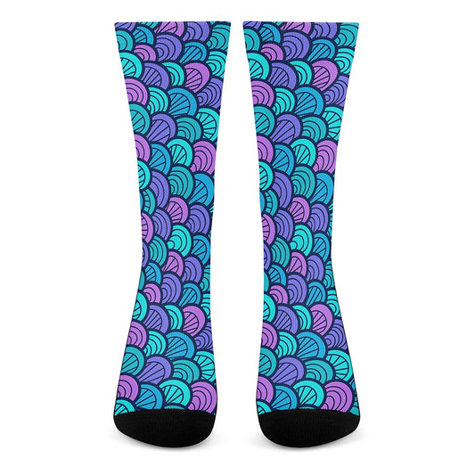 Teal Pink Mermaid Scales Pattern Print Crew Socks