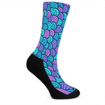 Teal Pink Mermaid Scales Pattern Print Crew Socks