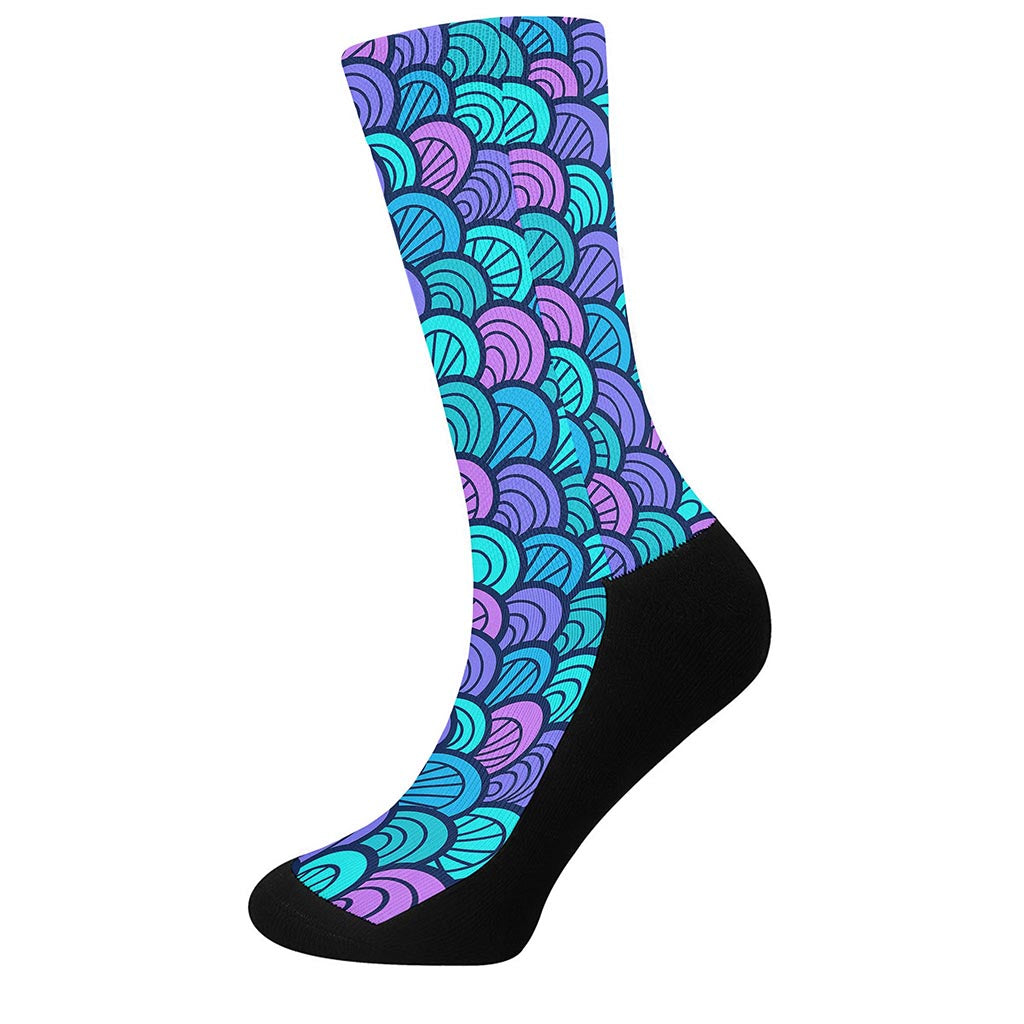 Teal Pink Mermaid Scales Pattern Print Crew Socks