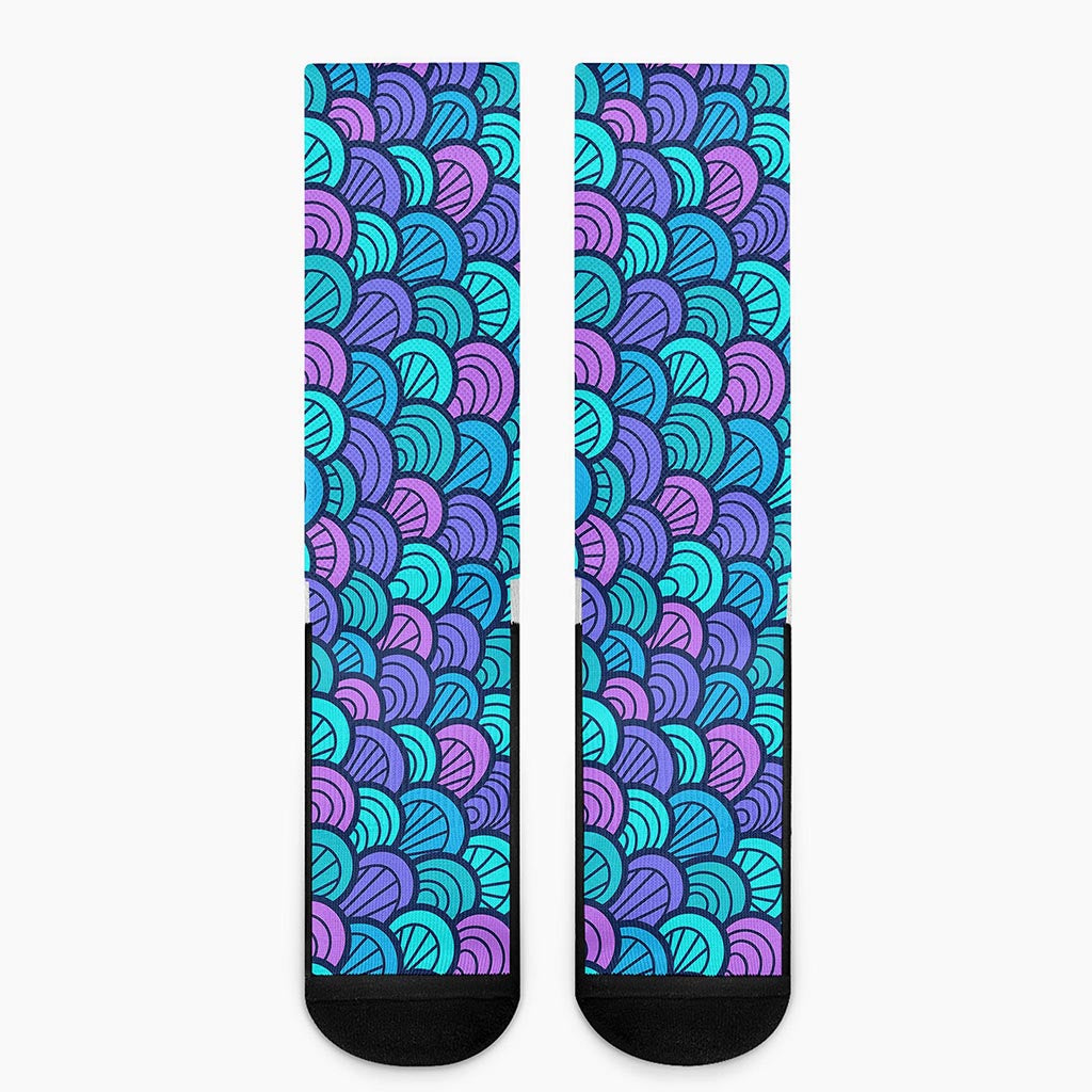 Teal Pink Mermaid Scales Pattern Print Crew Socks