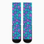 Teal Pink Mermaid Scales Pattern Print Crew Socks