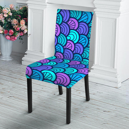 Teal Pink Mermaid Scales Pattern Print Dining Chair Slipcover