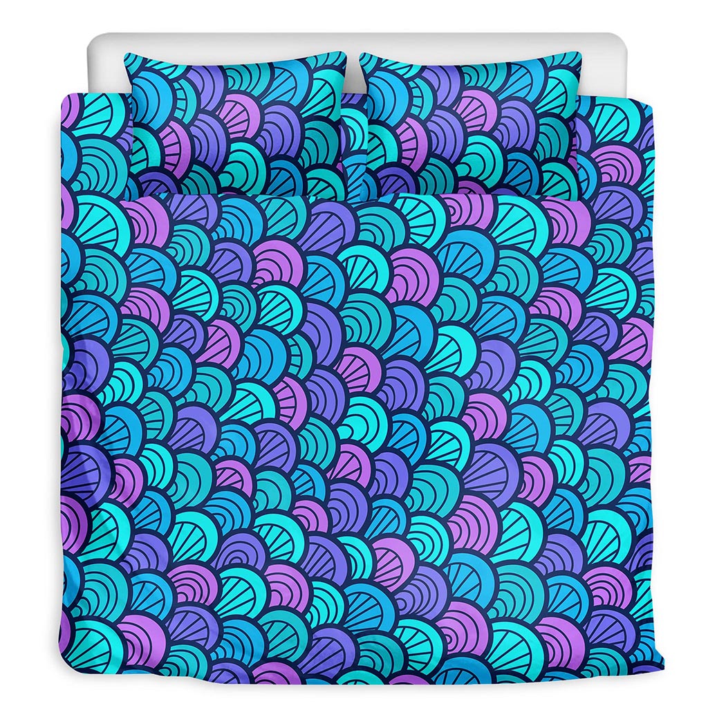 Teal Pink Mermaid Scales Pattern Print Duvet Cover Bedding Set