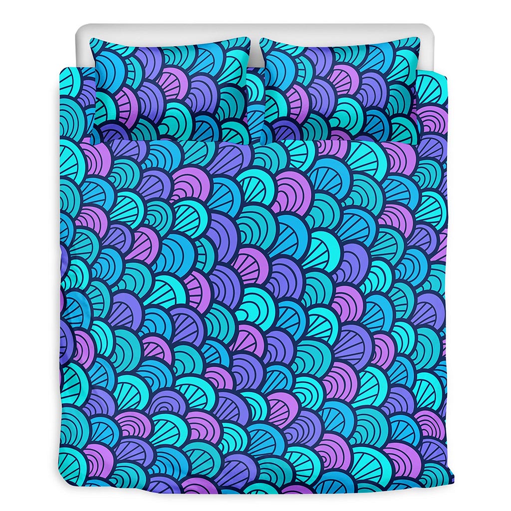Teal Pink Mermaid Scales Pattern Print Duvet Cover Bedding Set