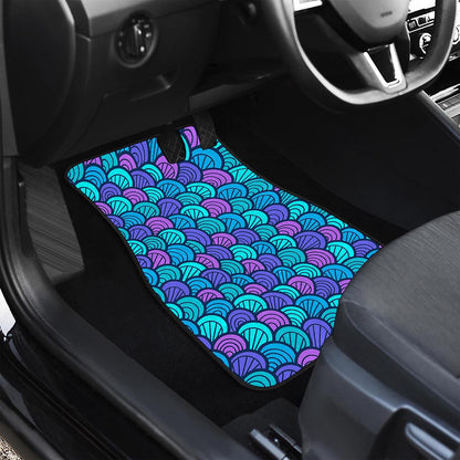 Teal Pink Mermaid Scales Pattern Print Front and Back Car Floor Mats