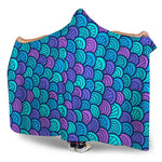 Teal Pink Mermaid Scales Pattern Print Hooded Blanket