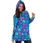 Teal Pink Mermaid Scales Pattern Print Hoodie Dress GearFrost