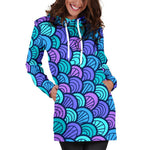 Teal Pink Mermaid Scales Pattern Print Hoodie Dress GearFrost