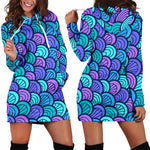 Teal Pink Mermaid Scales Pattern Print Hoodie Dress GearFrost