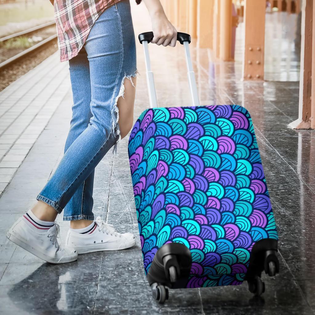 Teal Pink Mermaid Scales Pattern Print Luggage Cover GearFrost