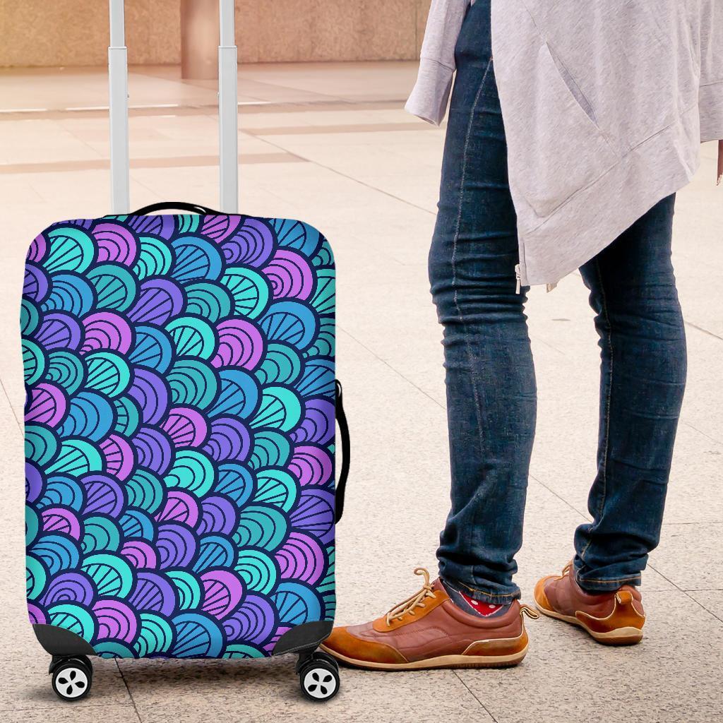 Teal Pink Mermaid Scales Pattern Print Luggage Cover GearFrost
